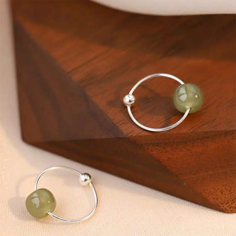 KarmaRipple's 925 Sterling Silver Hetian Jade Bead Fortune Earrings p3