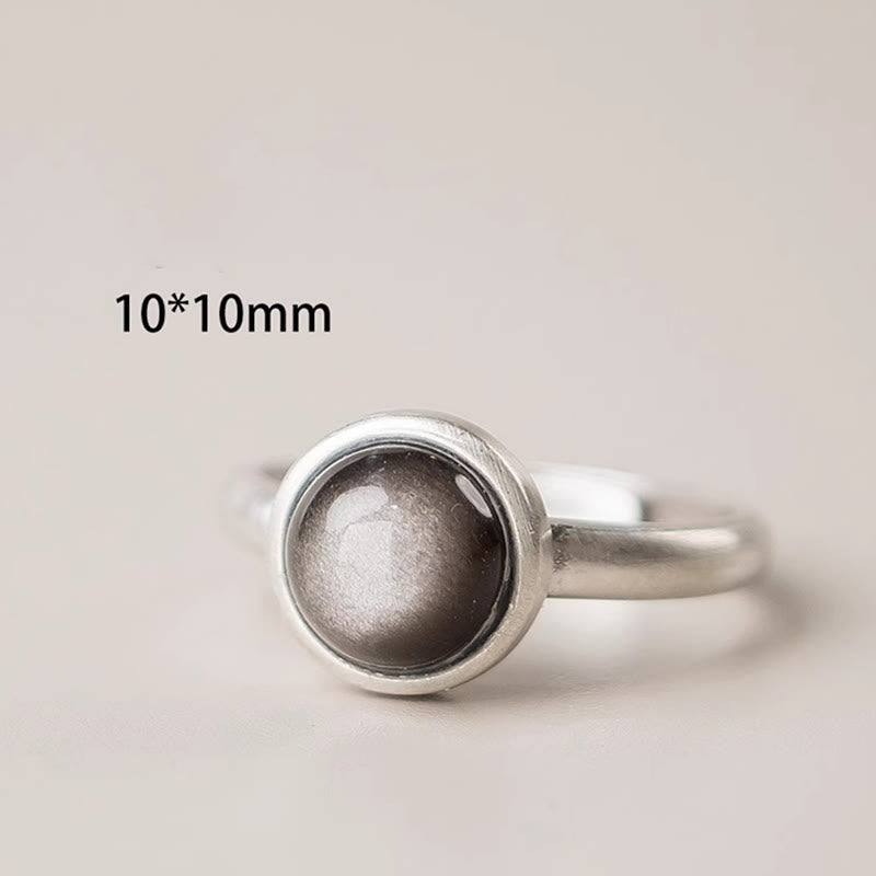 KarmaRipple's Authentic 925 Sterling Silver Silver Sheen Obsidian Adjustable Protection Ring p12