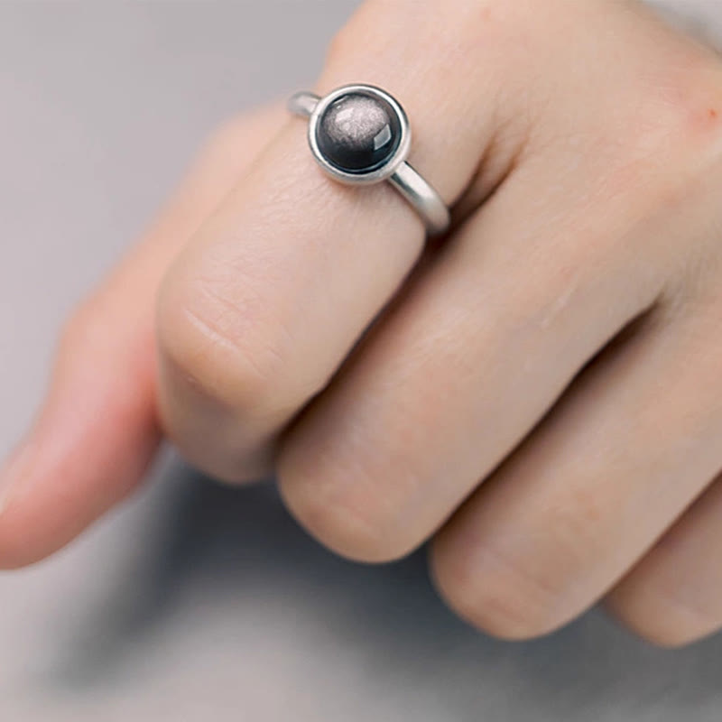 KarmaRipple's Authentic 925 Sterling Silver Silver Sheen Obsidian Adjustable Protection Ring p17