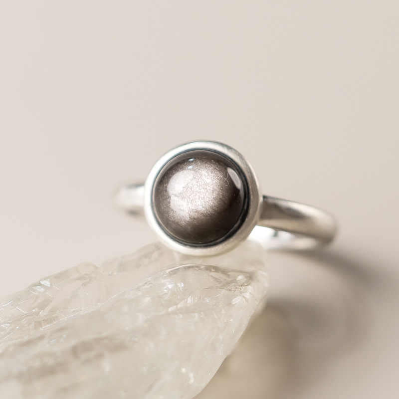 KarmaRipple's Authentic 925 Sterling Silver Silver Sheen Obsidian Adjustable Protection Ring p11