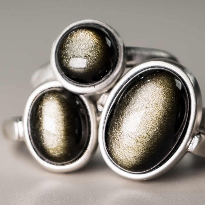 KarmaRipple's Authentic 925 Sterling Silver Gold Sheen Obsidian Adjustable Wealth Ring p14