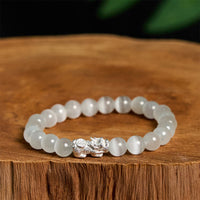 Bracelet Pixiu Positif en Argent Sterling 990 avec Perles Œil de Chat de KarmaRipple
