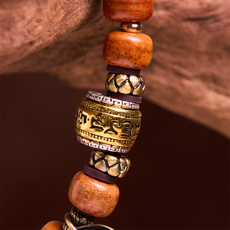 KarmaRipple's Authentic Tibetan Camel Bone Barrel Beadwork OM Sanskrit Fortune Protection Bracelet p5