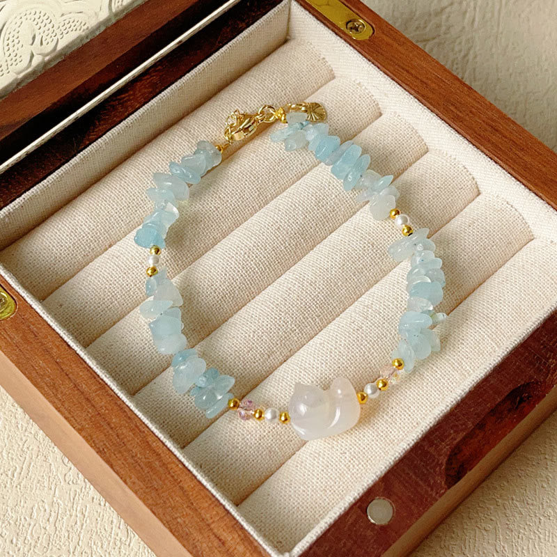 KarmaRipple's Authentic Irregular Aquamarine Cute Cat Balancing Bracelet p1