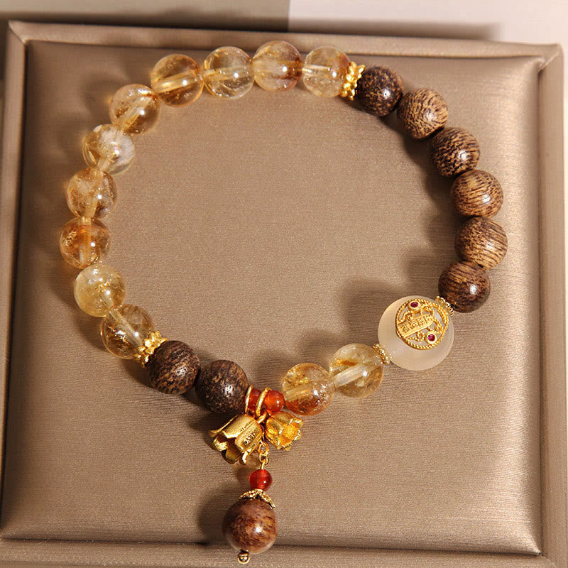 KarmaRipple's Citrine Agarwood Lily Of The Valley Five Directions Gods Of Wealth Protection Bracelet p5