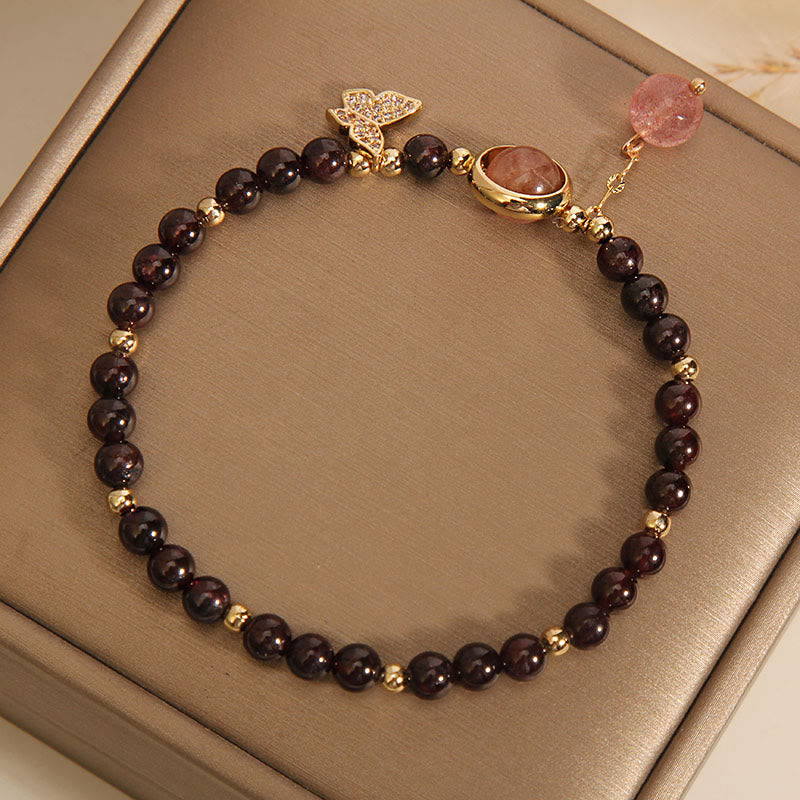 KarmaRipple's Authentic 3mm Ultra-thin Garnet Strawberry Quartz Butterfly Calm Bracelet p3