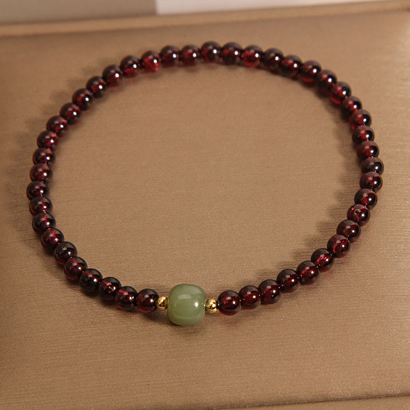 KarmaRipple's Authentic 3mm Ultra-thin Garnet Hetian Jade Beadwork Stability Bracelet p2