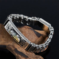 Bracelet en métal avec boucle en bronze tibétain et roue de prières, Sutra du cœur, Pi Xiu, de KarmaRipple