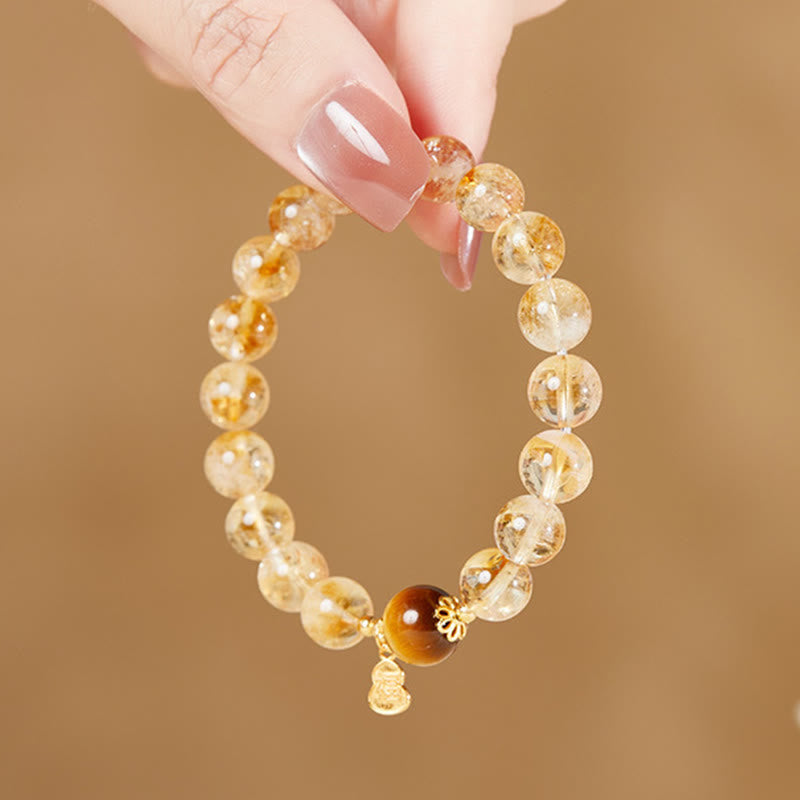 KarmaRipple's 925 Sterling Silver Gourd Fu Character Citrine Tiger Eye Prosperity Bracelet p4
