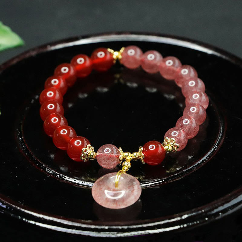KarmaRipple's Strawberry Quartz Red Agate Peace Buckle Positive Fortune Bracelet p7