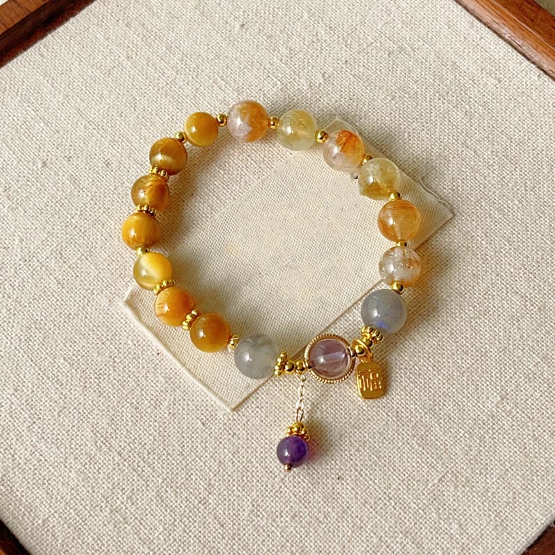 KarmaRipple's Authentic Citrine Tiger Eye Fu Character Prosperity Bracelet p9