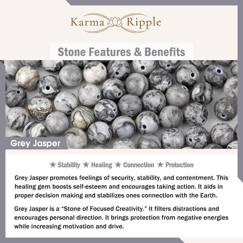 KarmaRipple's Authentic Irregular Cut Obsidian Grey Jasper 925 Sterling Silver Rolled Leaf Bead Protection Bracelet p9