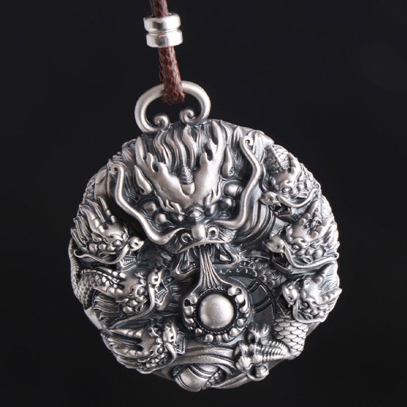 KarmaRipple's 999 Sterling Silver Nine Dragons Playing With A Pearl Fortune Protection Pendant Necklace p4