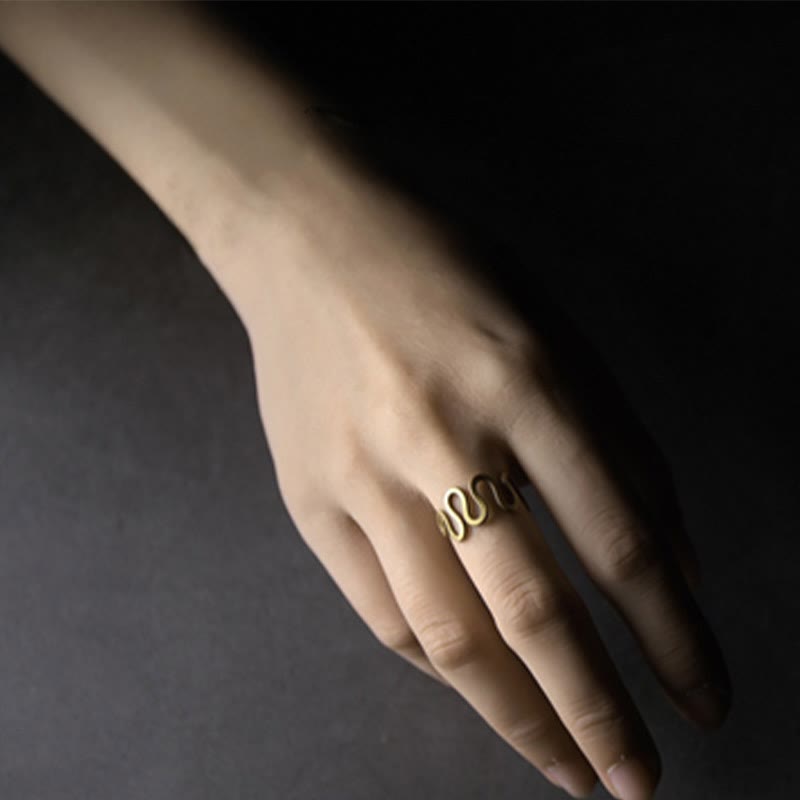 KarmaRipple's Simple Curved Brass Design Bronze Fortune Wealth Adjustable Ring p8