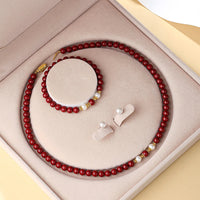Parure de bijoux en argent sterling 925 avec pendentif et bracelet en perles de cinabre authentiques de KarmaRipple