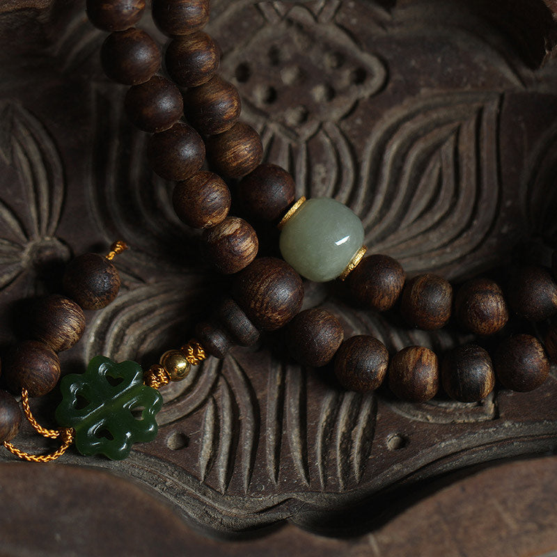 KarmaRipple's 108 Mala Beadwork Nha Trang Bai Qinan Agarwood Jade 999 Gold Peace Bracelet (Only one in stock) p7