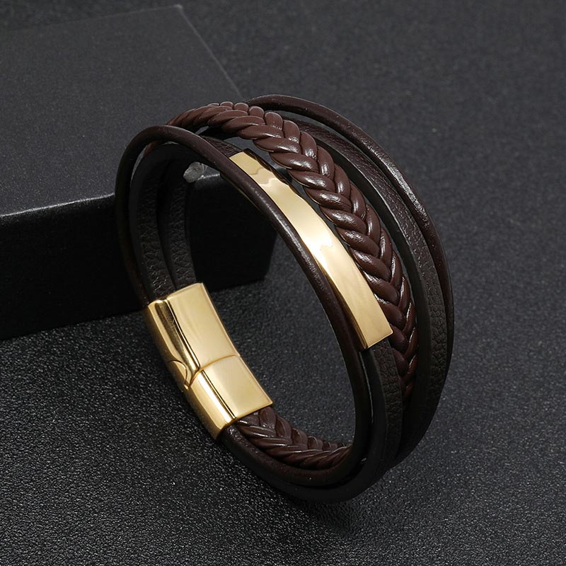 KarmaRipple's Simple Design Titanium Steel Leather Fortune Bracelet p9