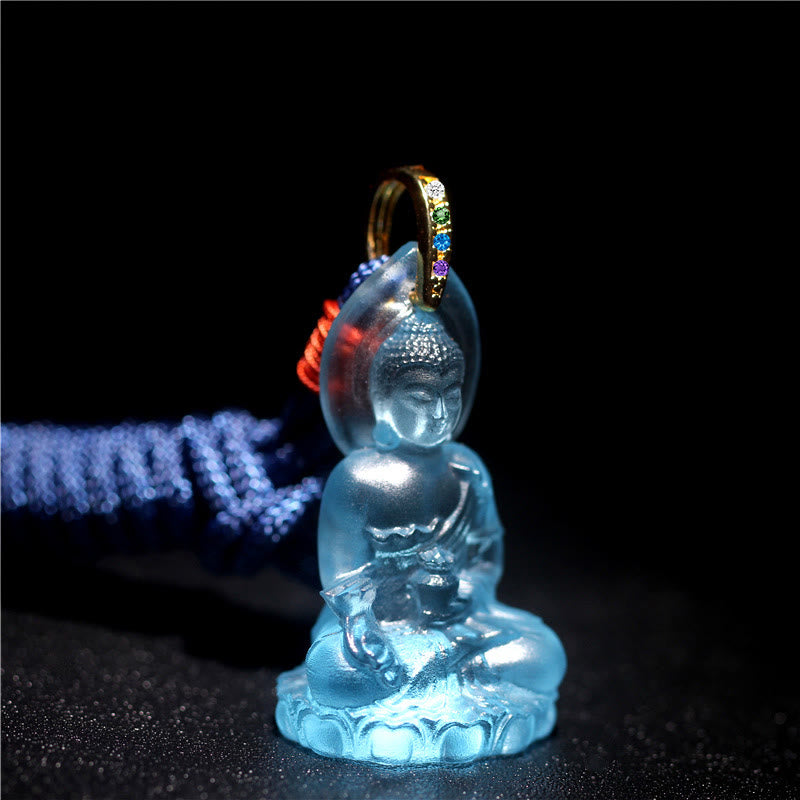 KarmaRipple's Blue Tathagata Buddha Medicine Buddha Liuli Gemstone Serenity Amulet Pendant Necklace p28