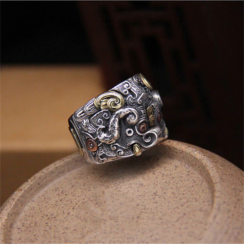 KarmaRipple's 925 Sterling Silver Fengshui Kui Cattle Protection Adjustable Ring p6