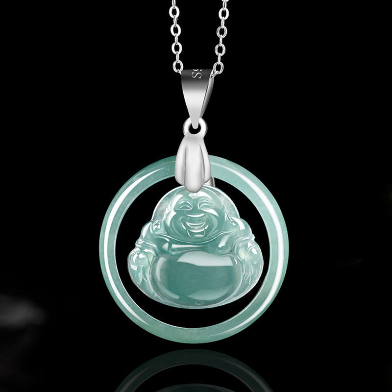 KarmaRipple's 925 Sterling Silver Authentic Jade Round Laughing Buddha Abundance Chain Pendant Necklace p13