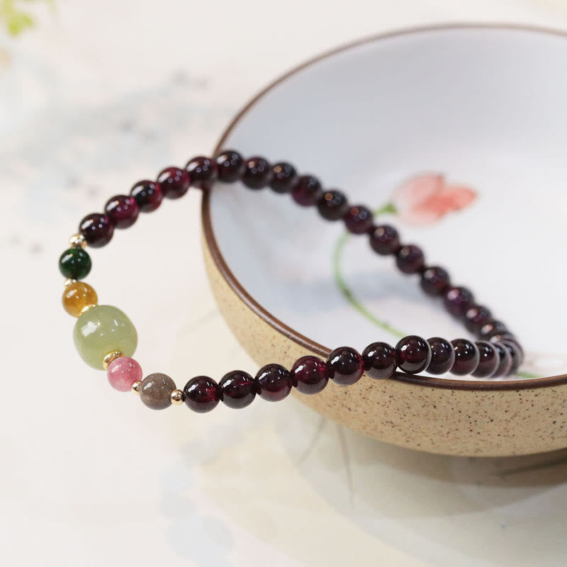 KarmaRipple's Authentic Garnet Hetian Jade Tourmaline Bead Passion Bracelet p3
