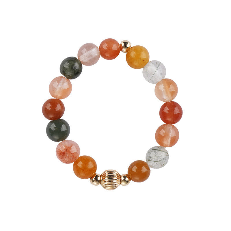 KarmaRipple's 14k Gold Plated Bronze Fu Lu Shou Gemstone Peach Moonstone Happiness Wealth Ring p6