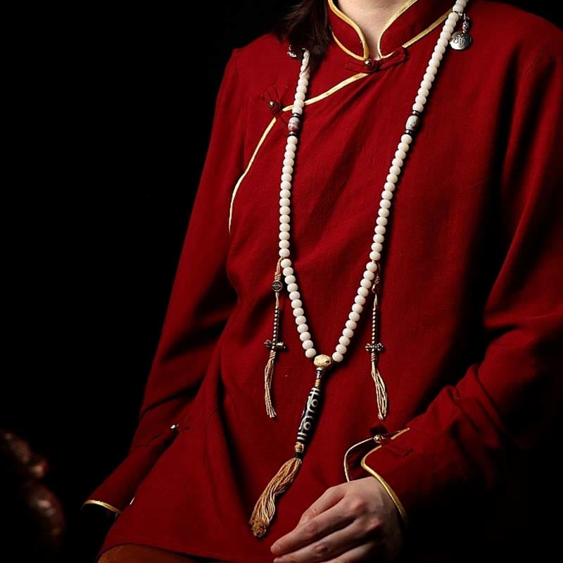 KarmaRipple's Tibet 108 Mala Beadwork Bodhi Seed Bagua Vajra Dzi Bead Gray Agate Wealth Bracelet p15