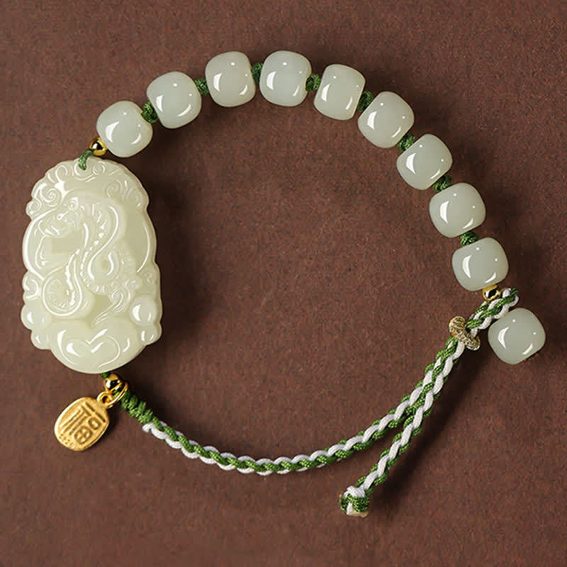 KarmaRipple's 925 Sterling Silver Chinese Zodiac Hetian Jade Happiness Fortune String Bracelet p6