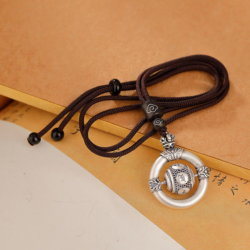 KarmaRipple's 999 Sterling Silver Om Mani Padme Hum Engraved Wisdom Pendant Rope Necklace p4