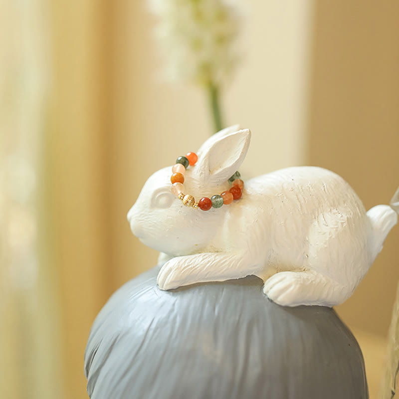 KarmaRipple's 14k Gold Plated Bronze Fu Lu Shou Gemstone Peach Moonstone Happiness Wealth Ring p5