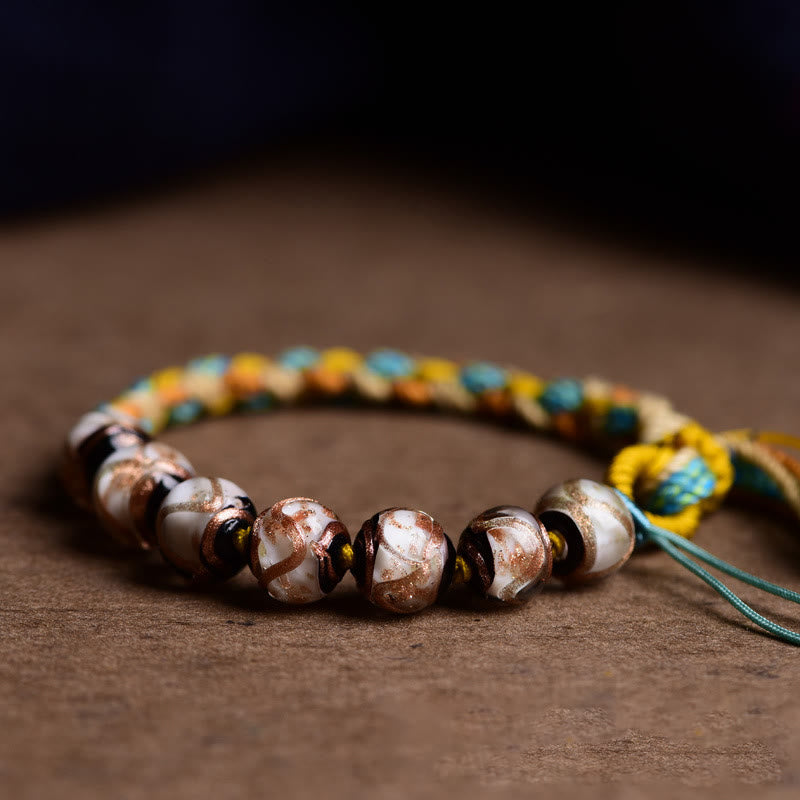 KarmaRipple's Handmade Multicolored Rope Liuli Glass Bead Fortune Woven Bracelet p4