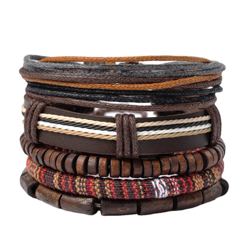 KarmaRipple's Wrap Hemp Cords Wood Beadwork Leather Bracelet p1