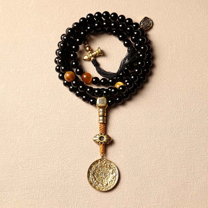 KarmaRipple's Tibetan 108 Mala Beadwork Black Onyx Tiger Eye Beadwork Nine Palaces Bagua Protection Bracelet p2