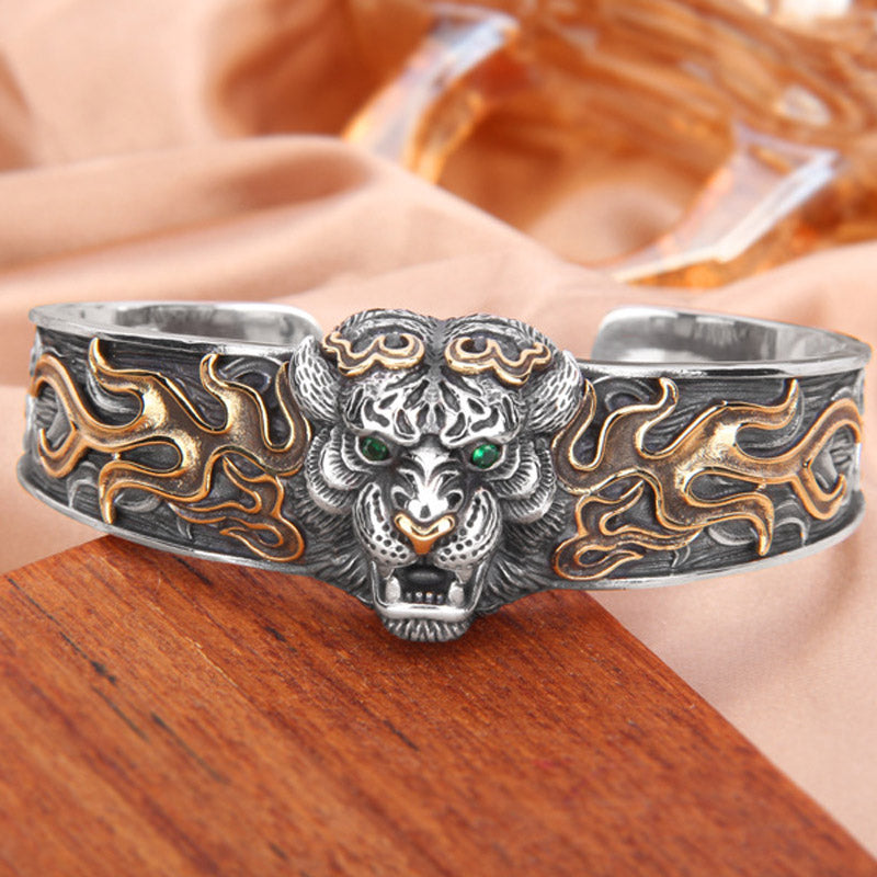 KarmaRipple's 925 Sterling Silver Chinese Zodiac Tiger Keep Away Evil Spirits Bracelet Bangle p2