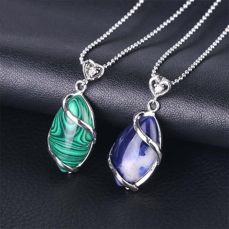KarmaRipple's Marquise Pattern Authentic Gemstone Stone Talisman Pendant Necklace p32