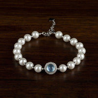 Bracelet-bague d'équilibrage en argent sterling 925 avec perle et calcédoine bleue de KarmaRipple