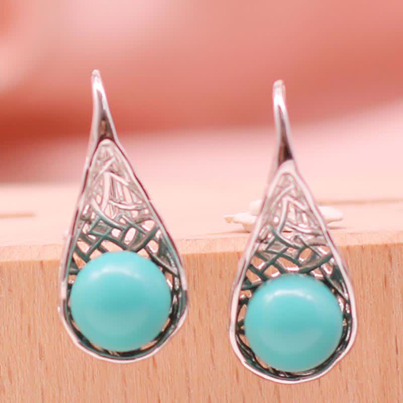 KarmaRipple's 925 Sterling Silver Turquoise Beaded Pattern Protection Drop Dangle Earrings p2