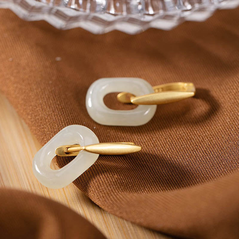 KarmaRipple's 925 Sterling Silver Round Ivory Jade Happiness Blessing Earrings p7