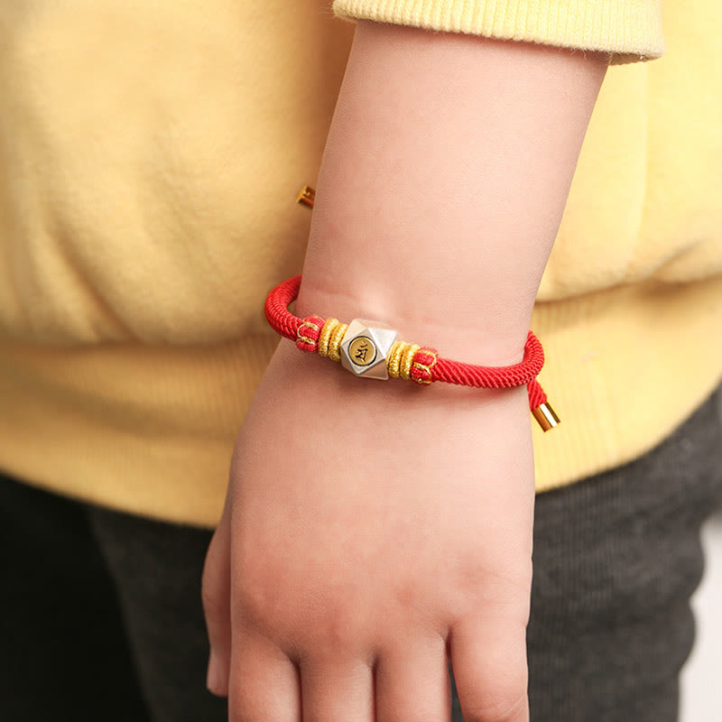 KarmaRipple's 999 Sterling Silver Chinese Zodiac Natal Buddha Red Rope Fortune Strength Handcrafted Kids Bracelet p28