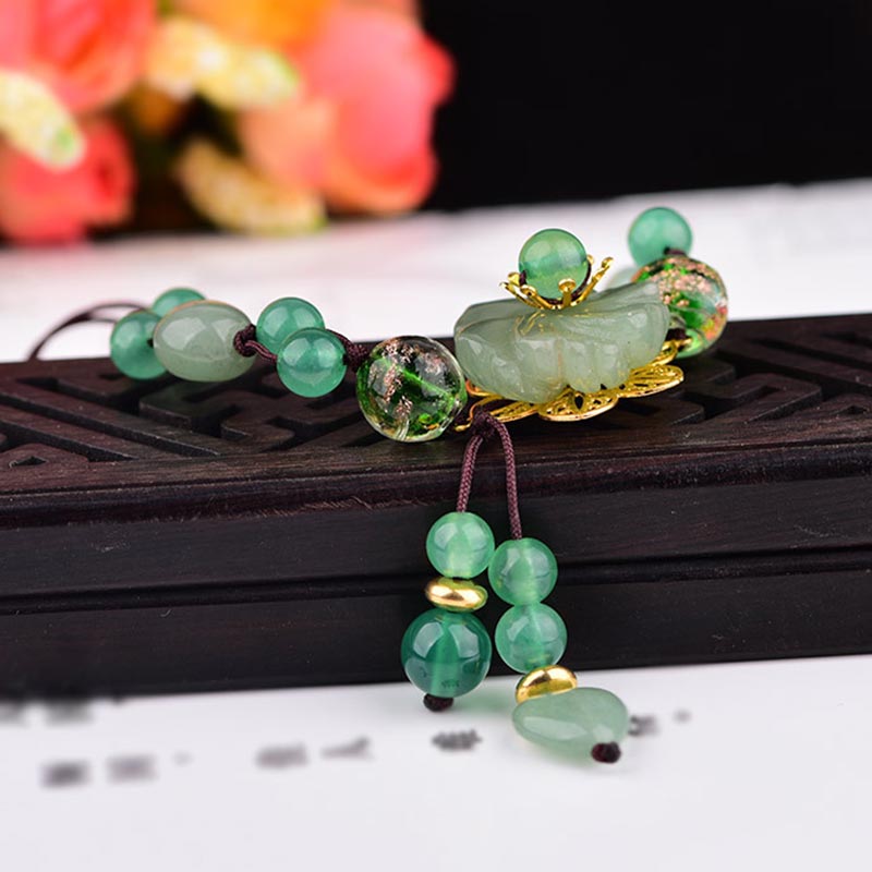 KarmaRipple's Authentic Green Jade Fortune Dangling Flower Bracelet p10