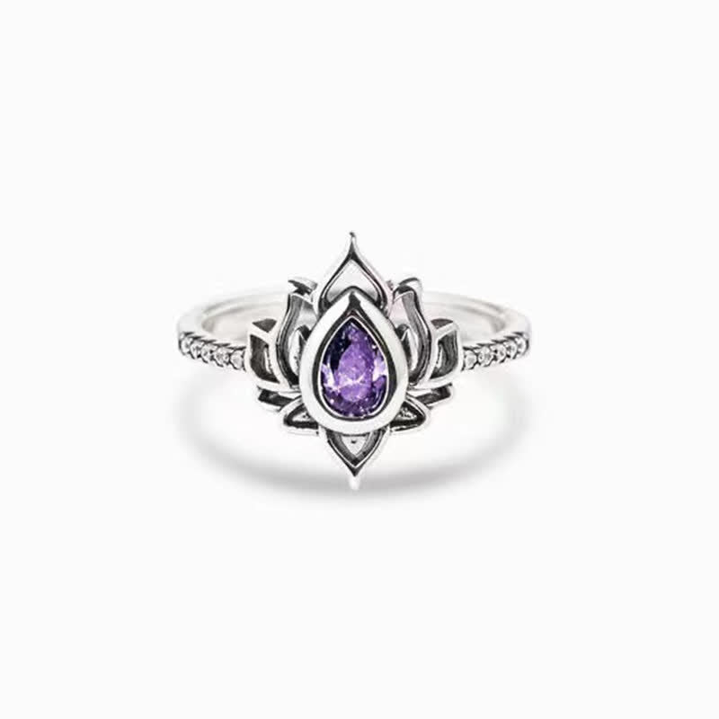 KarmaRipple's Sterling Silver Lotus Zircon Blessing Protection Ring p32