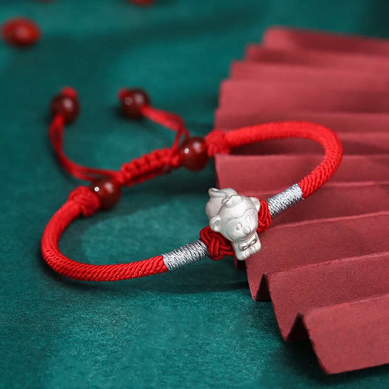 KarmaRipple's 999 Sterling Silver Chinese Zodiac Fortune Strength Red String Bracelet p32