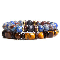 Bracelet de perles œil de tigre en pierre empereur, 2 pièces, équilibre et pierres précieuses de KarmaRipple 