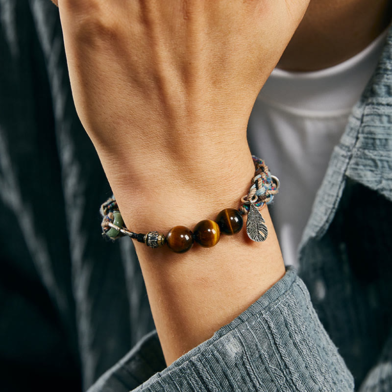 KarmaRipple's 925 Sterling Silver Tiger's Eye Colorful Cotton Rope Handmade Willpower Bracelet p5