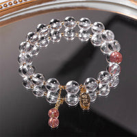 Bracelet talisman d'attraction de fortune en quartz fraise et pierre précieuse ivoire de KarmaRipple