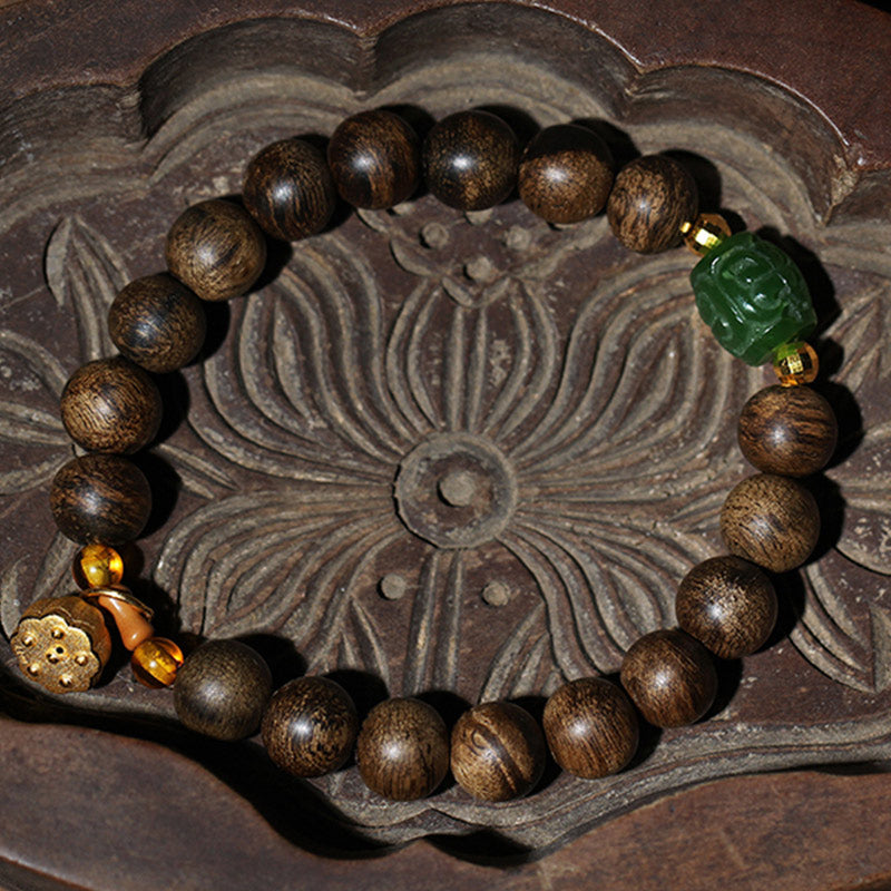 KarmaRipple's 999 Gold Brunei Agarwood Cyan Jade Lotus Flower Peace Strength Bracelet p9