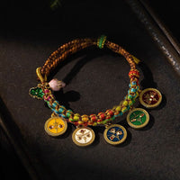 Bracelet tressé tibétain en corde colorée de KarmaRipple, symbole des cinq dieux de la richesse