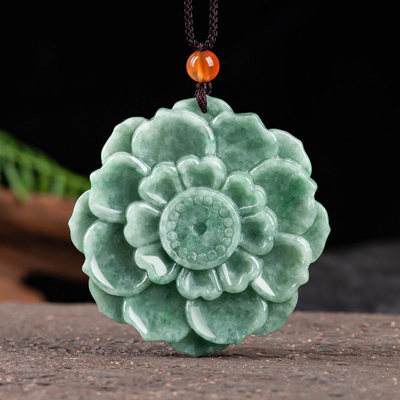 KarmaRipple's Lotus Pattern Jade Fortune Prosperity Pendant Necklace p1
