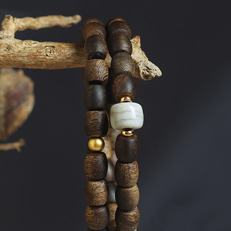 KarmaRipple's 999 Gold Rare Tarakan Agarwood Tibetan Old Spirit Bone Balance Strength Double Wrap Bracelet p5