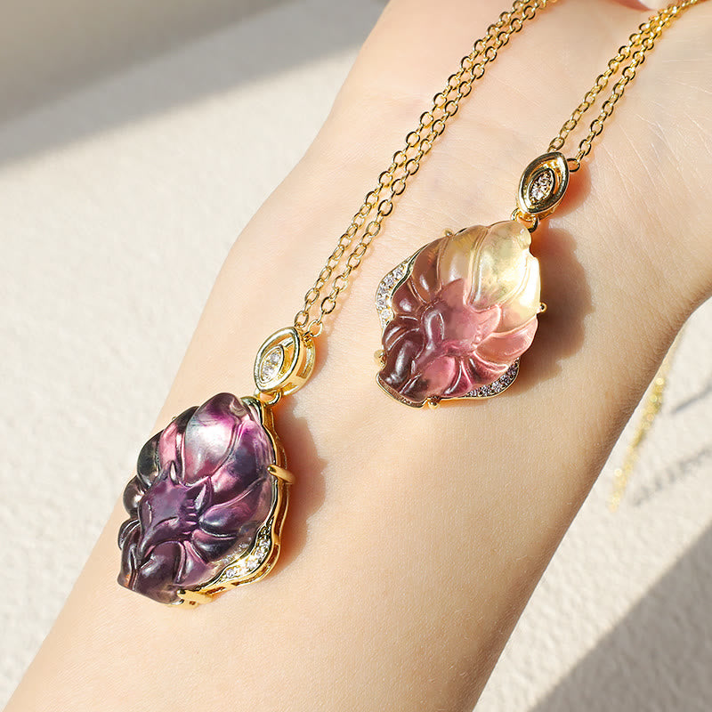 KarmaRipple's Authentic Colorful Fluorite Nine Tailed Fox Protection Pendant Necklace p4